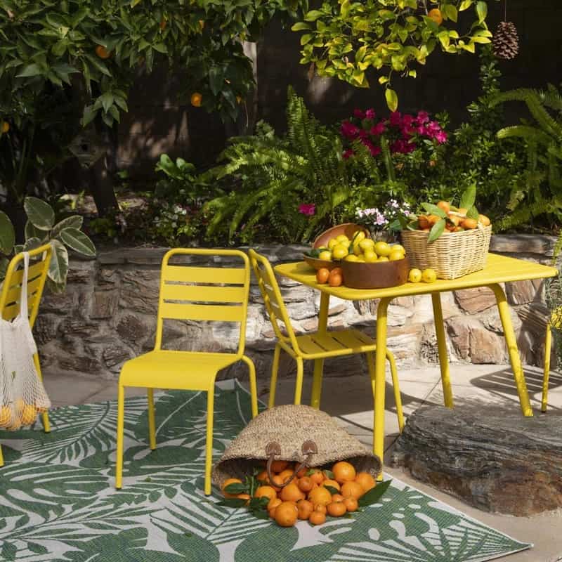 Spring Outdoor Decor - Outdoor Dining Set - June Outdoor Stacking Dining Chairs and Table