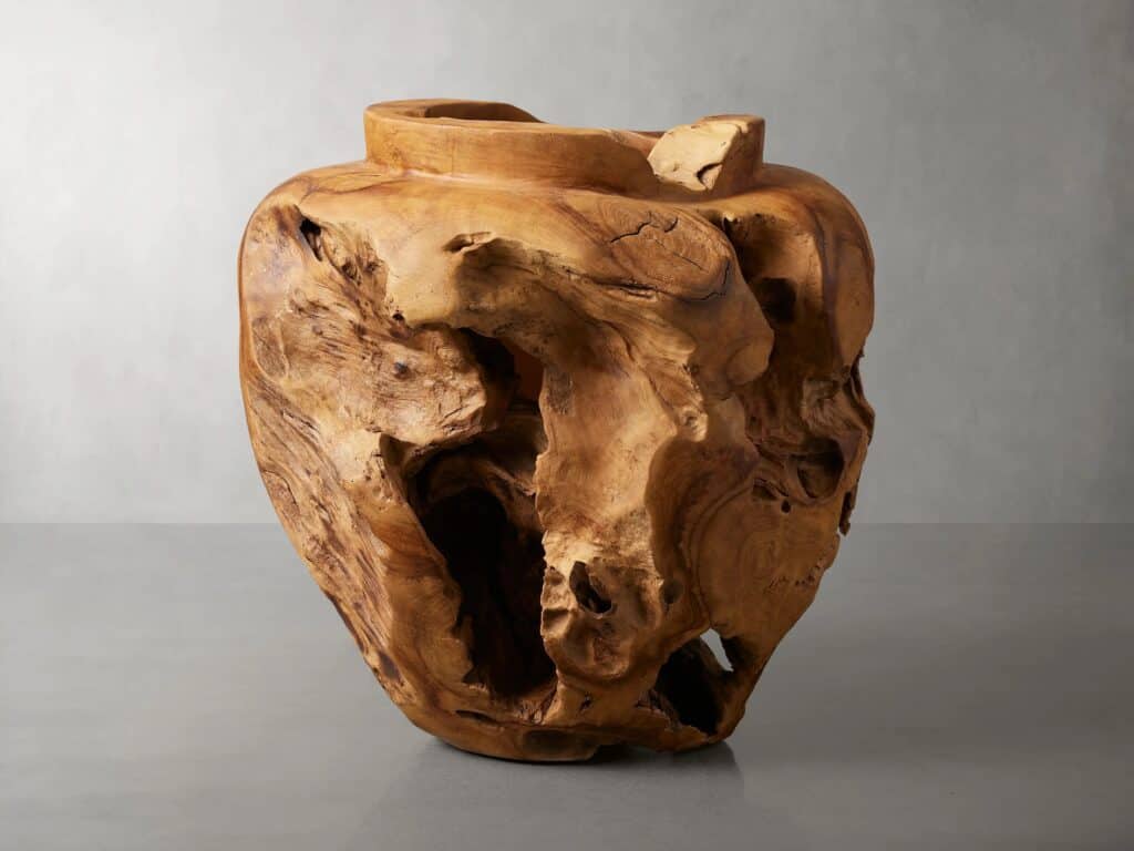 2024 Interior Design Trends - biophilic design  - Natural Root Teak Vase by Arhaus