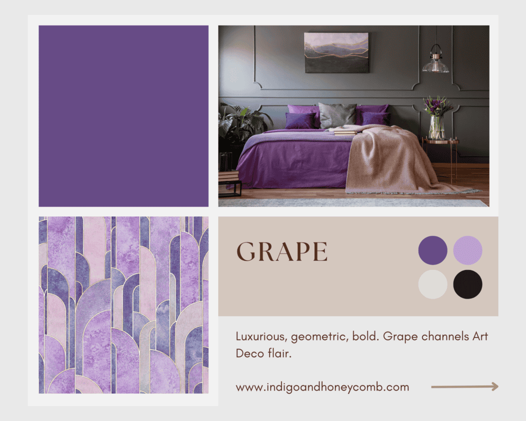 Art Deco opulence inspired by grape shade of purple