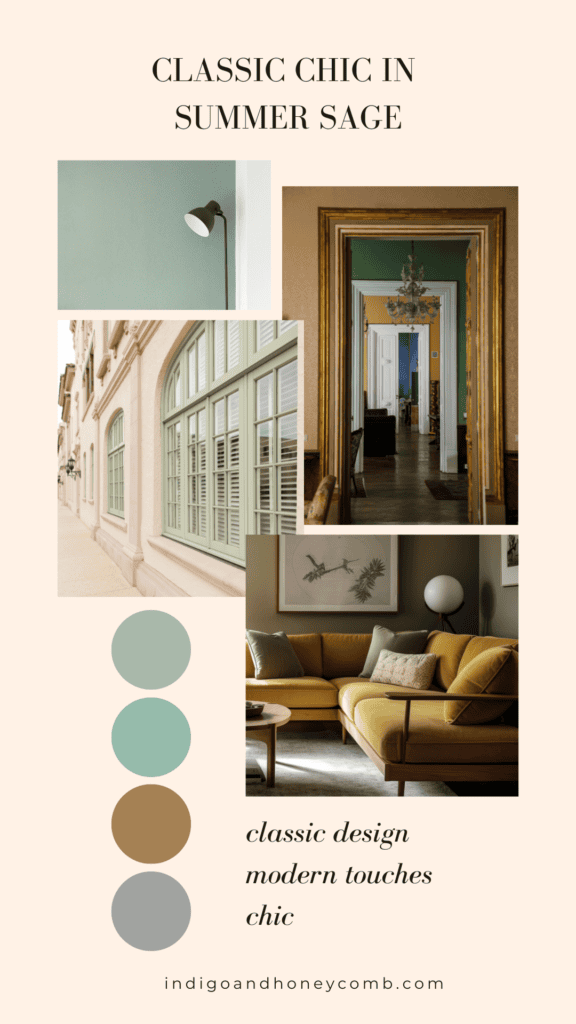 Summer Sage green color Classic Chic moodboard