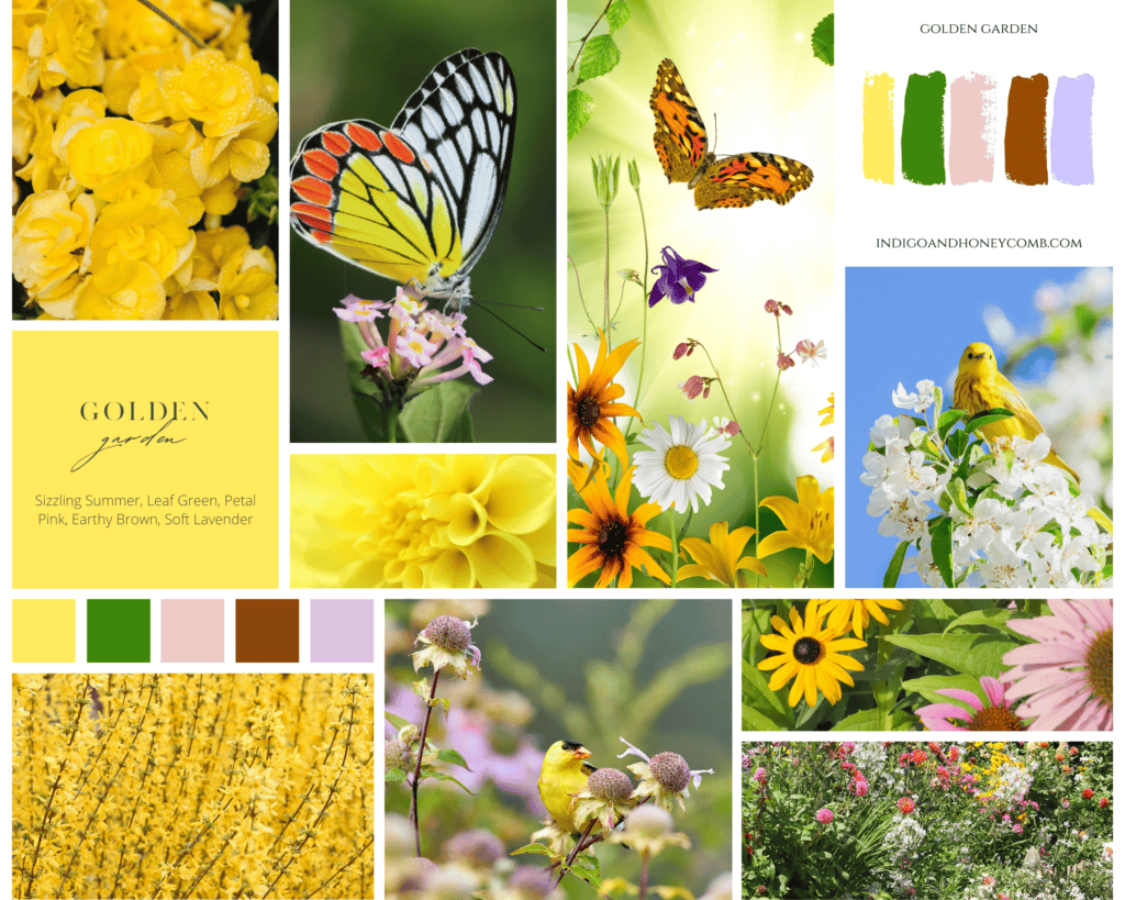 Sizzling Summer July Color of the Month Golden Garden moodboard