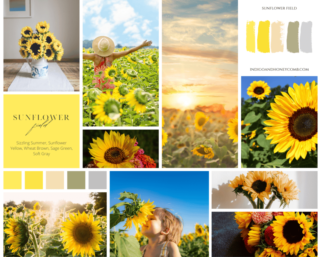 Sizzling Summer July Color of the Month Sunflower Field moodboard