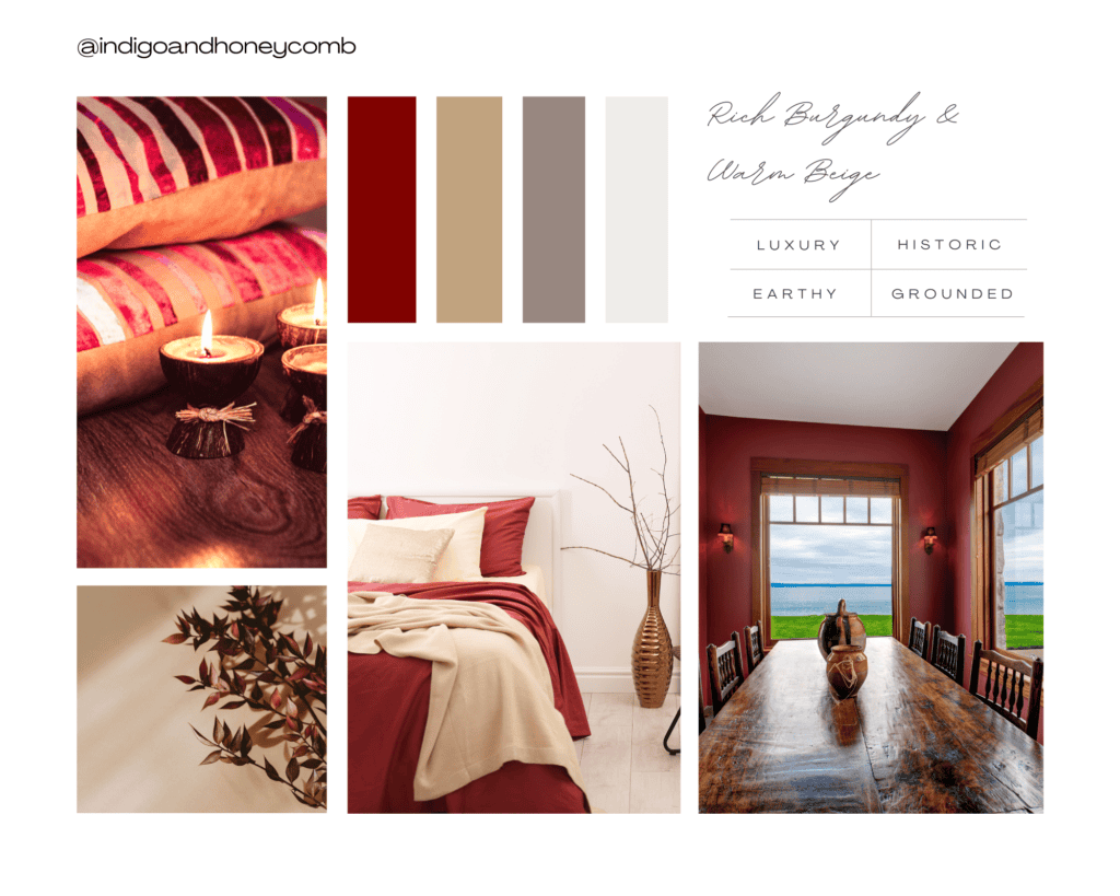 fall color palettes - rich burgundy and warm beige mood board