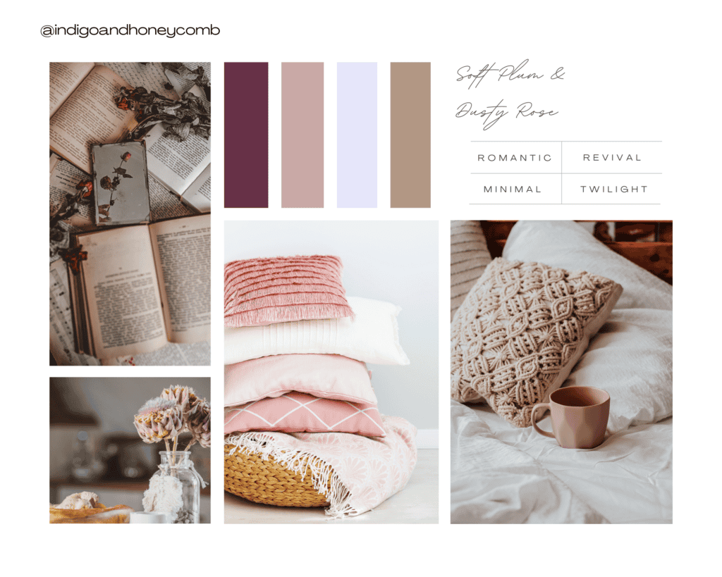 fall color palettes - soft plum and dusty rose mood board