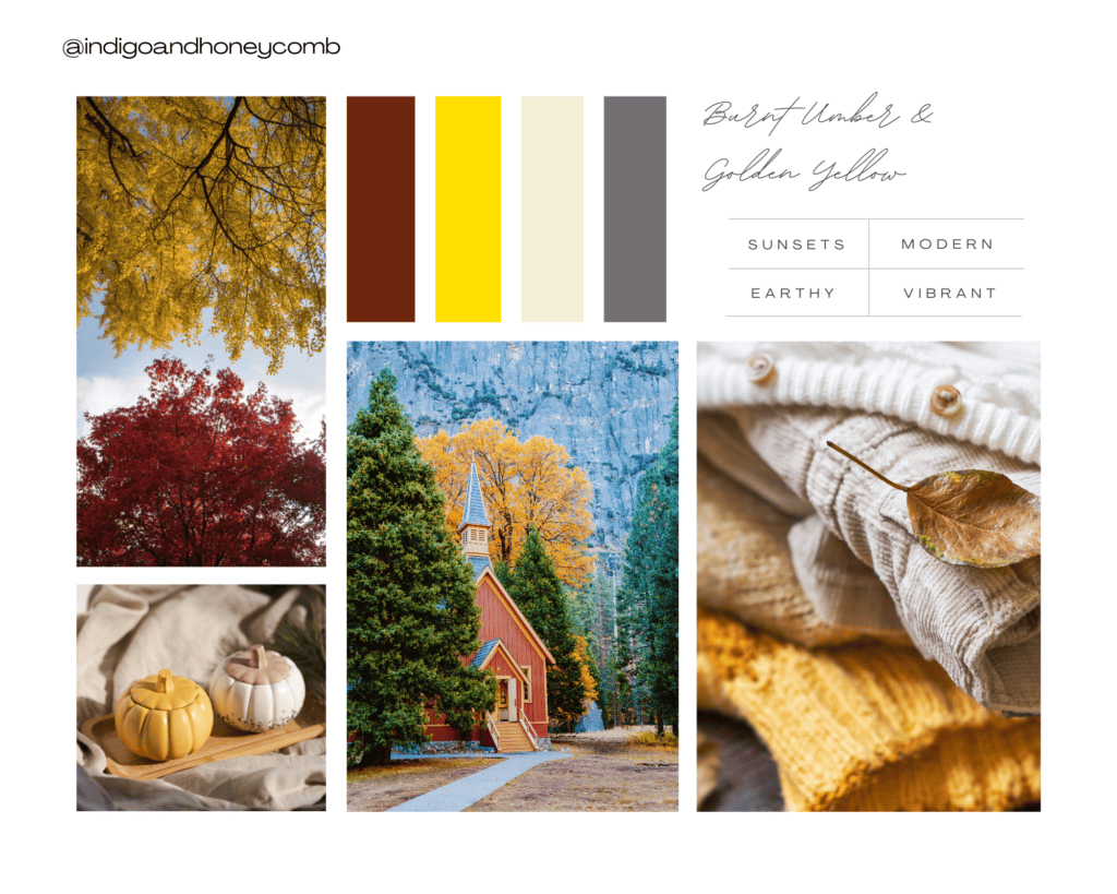 fall color palettes - burnt umber and golden yellow mood board