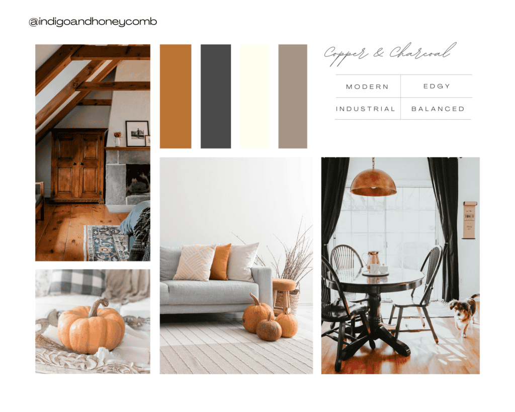 fall color palettes - copper and charcoal mood board