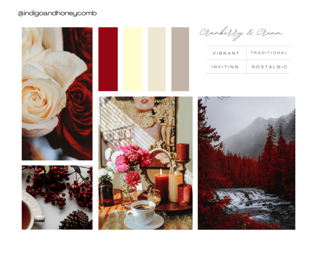 fall color palettes - cranberry and cream mood board