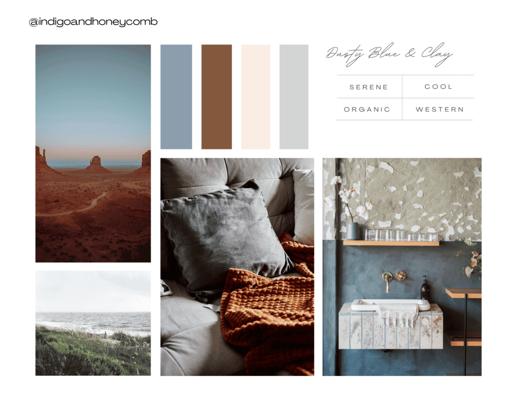 fall color collection - dusty blue and clay mood board