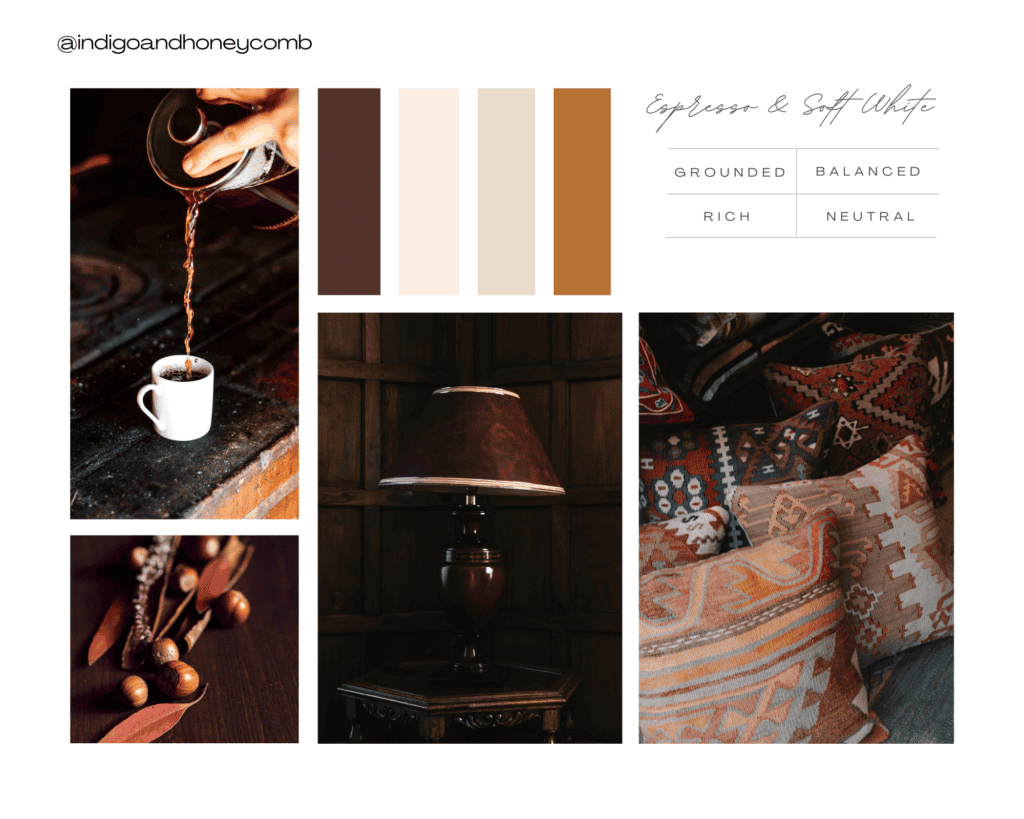 fall color palettes - espresso and soft white mood board