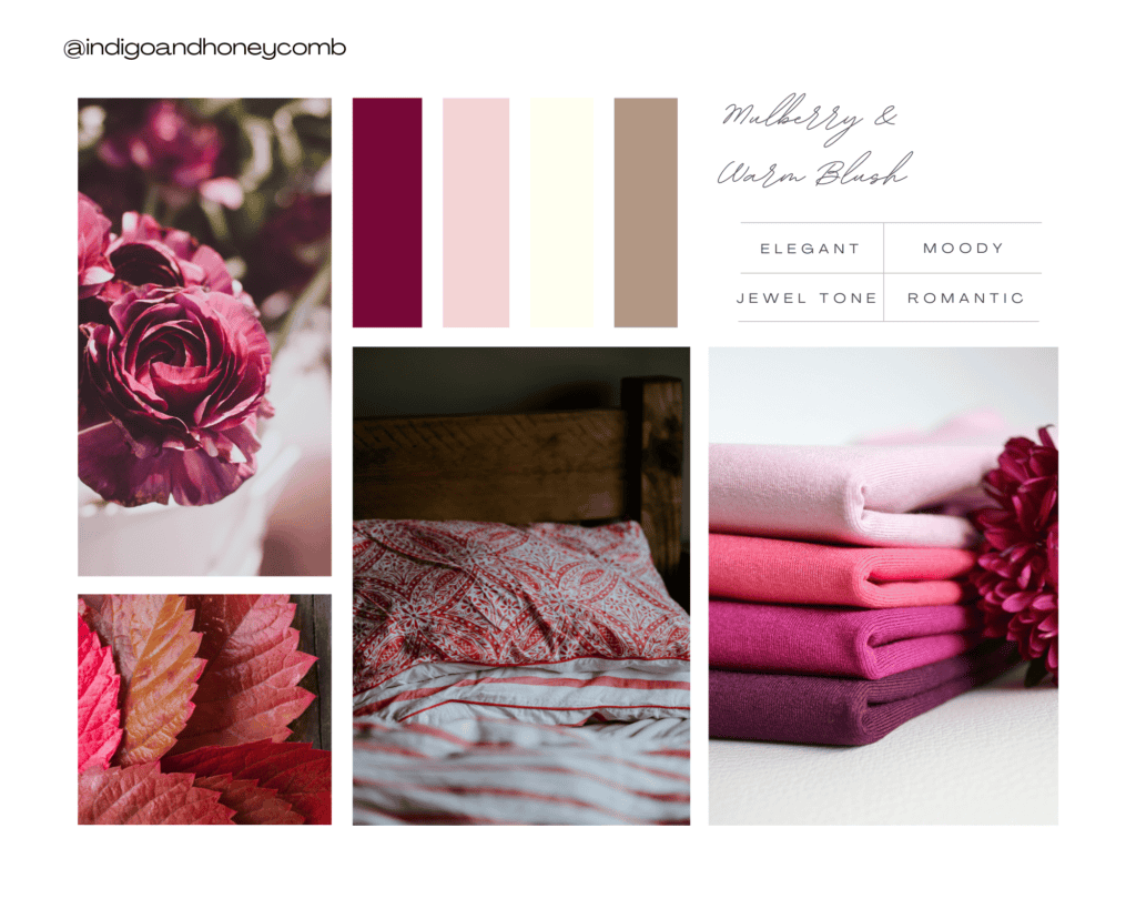 fall color palettes - mulberry and warm blush mood board