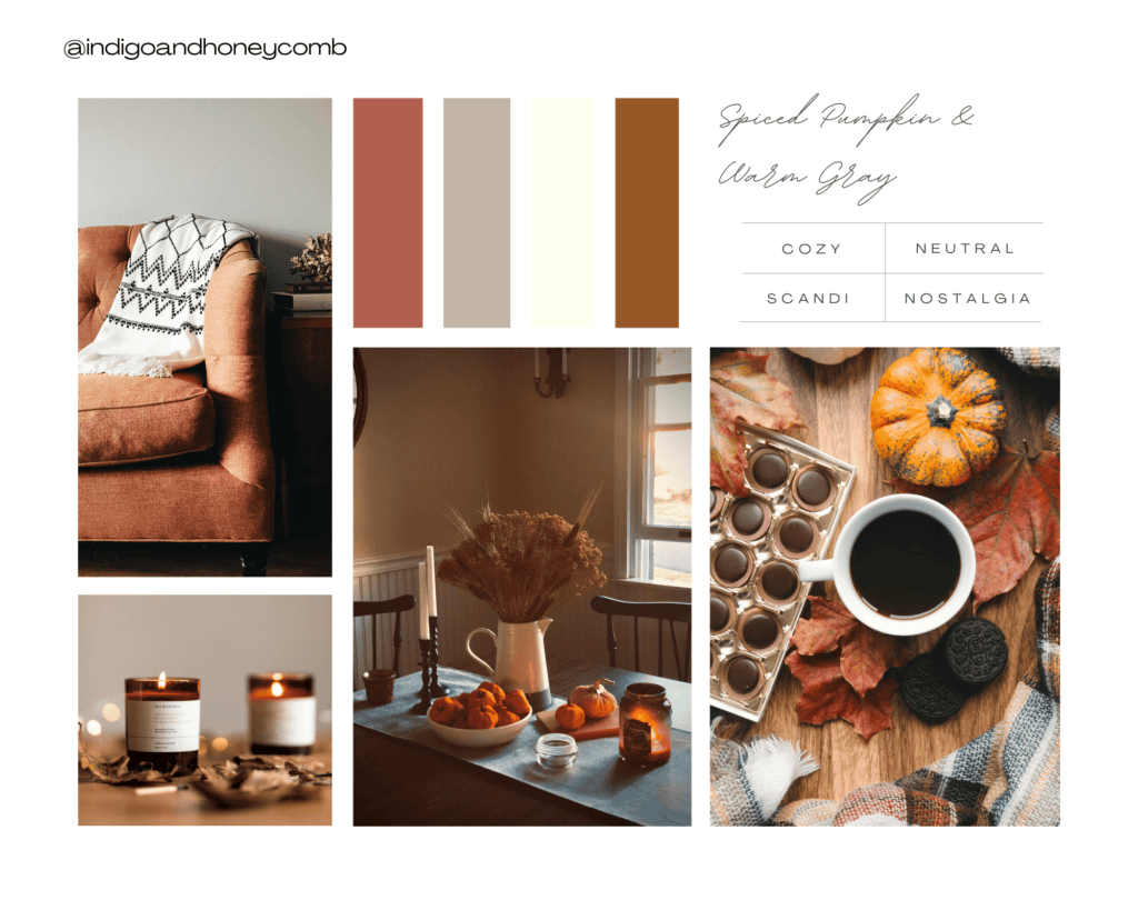 fall color palettes - spiced pumpkin and warm gray mood board