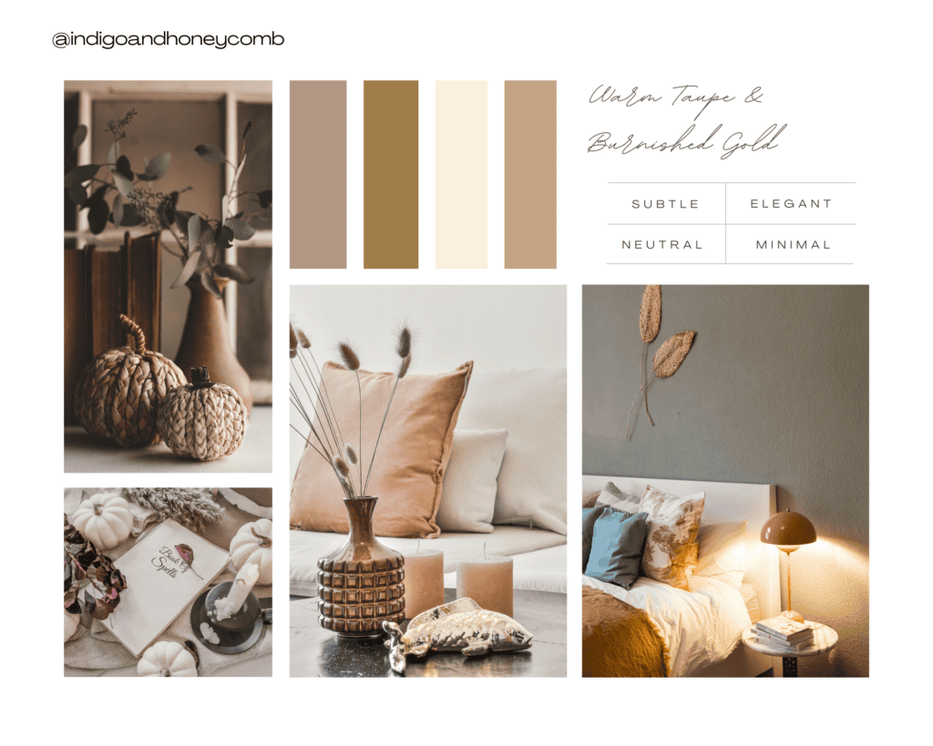 fall color palettes - warm taupe and burnished gold mood board