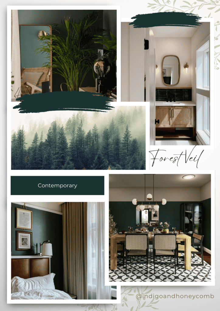 Dark Green Forest Veil November Color of the Month Contemporary Moodboard