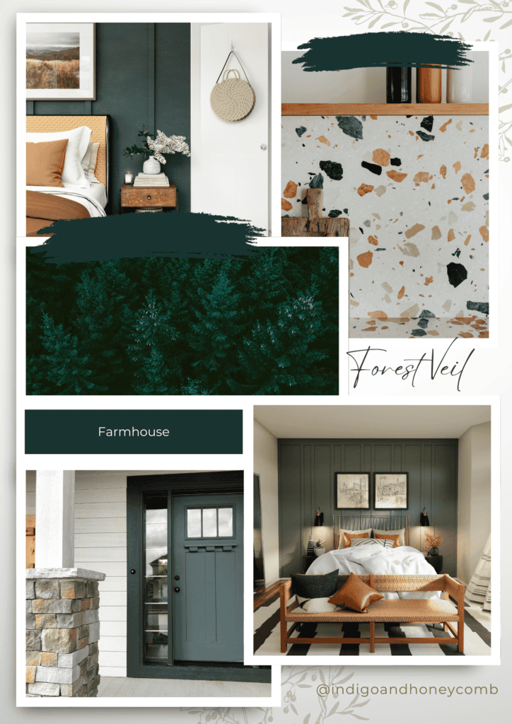 Dark Green Forest Veil November Color of the Month Farmhouse Moodboard