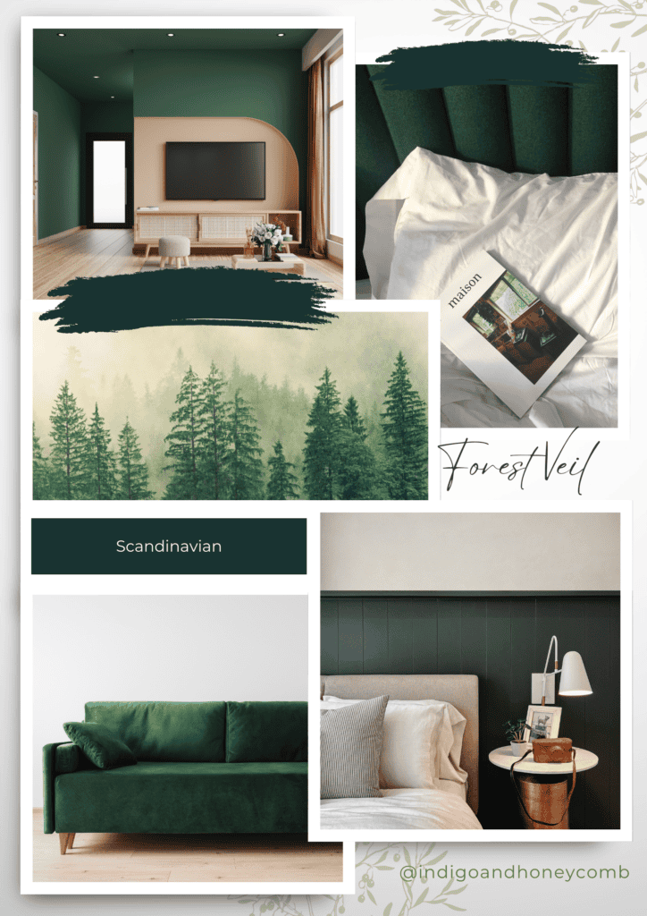 Dark Green Forest Veil November Color of the Month Scandinavian Moodboard