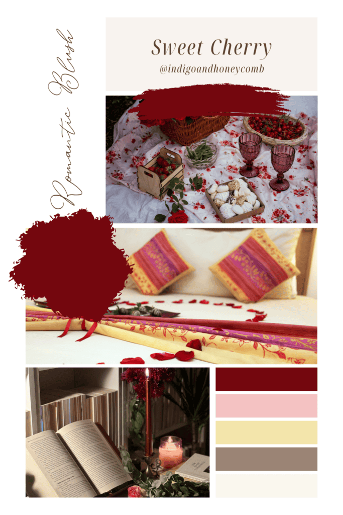 Sweet Cherry Romantic Blush red color mood board 